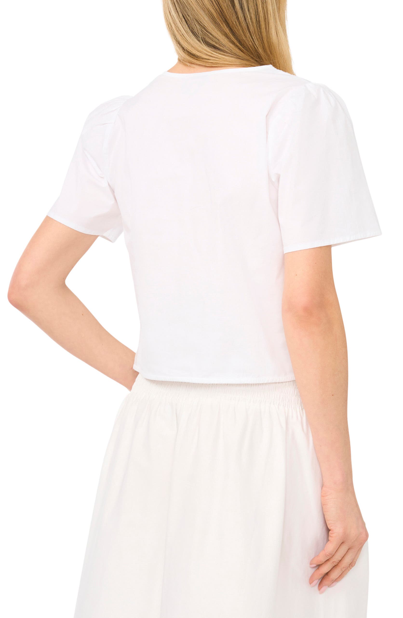 Embroidered V-Neck Crop Stretch Cotton Button-Up Shirt - image 2