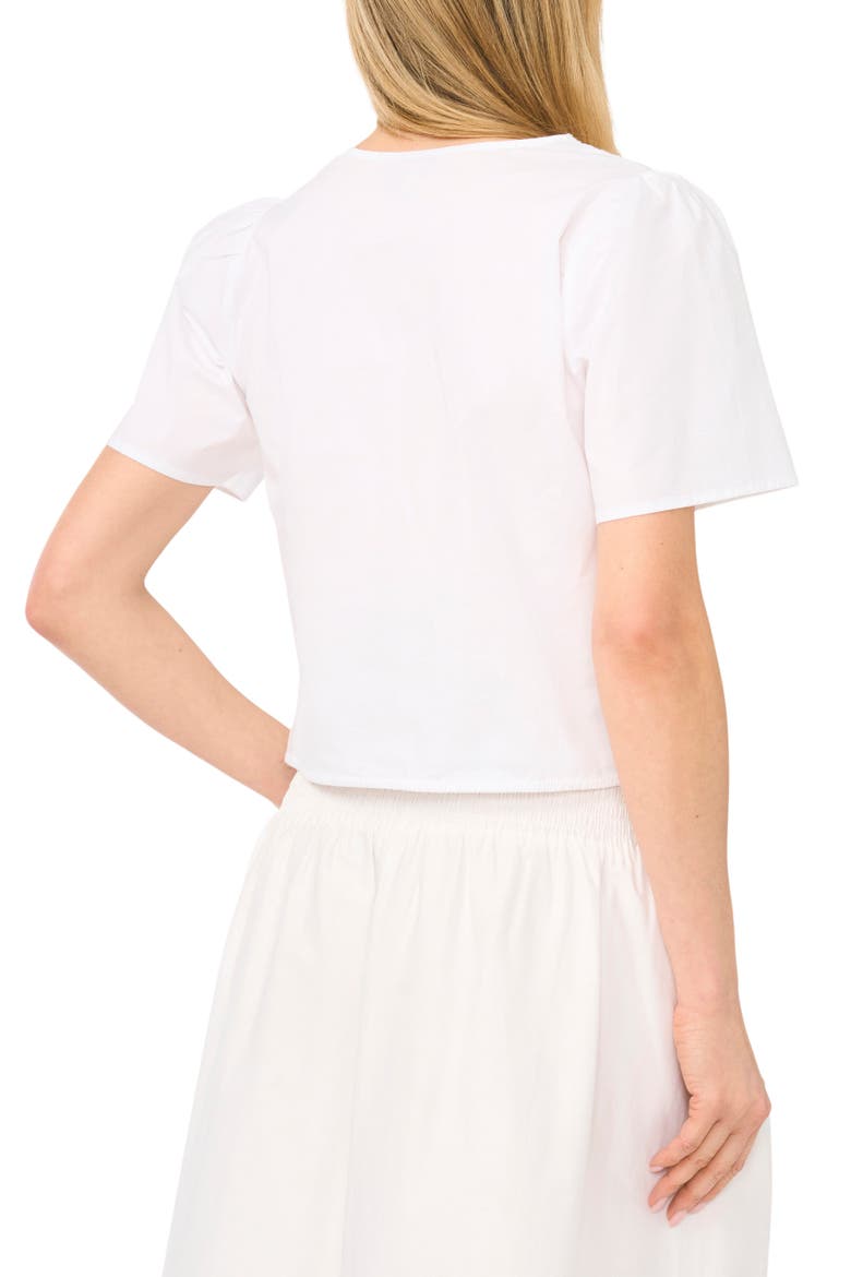 Embroidered V-Neck Crop Stretch Cotton Button-Up Shirt, Alternate, color, ULTRA WHITE
