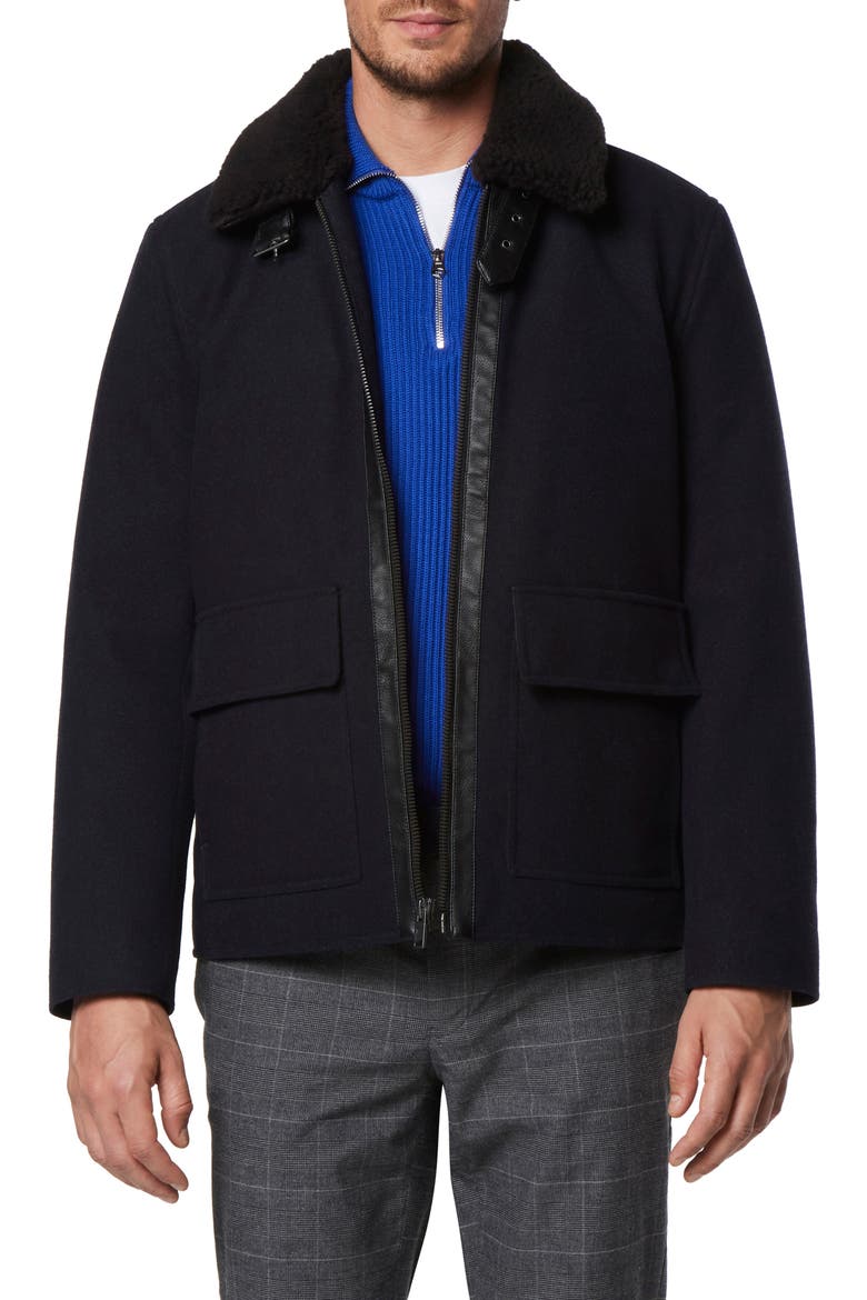 Hudson Water Resistant Faux Shearling Trim Jacket, Main, color, BLUE HEATHER
