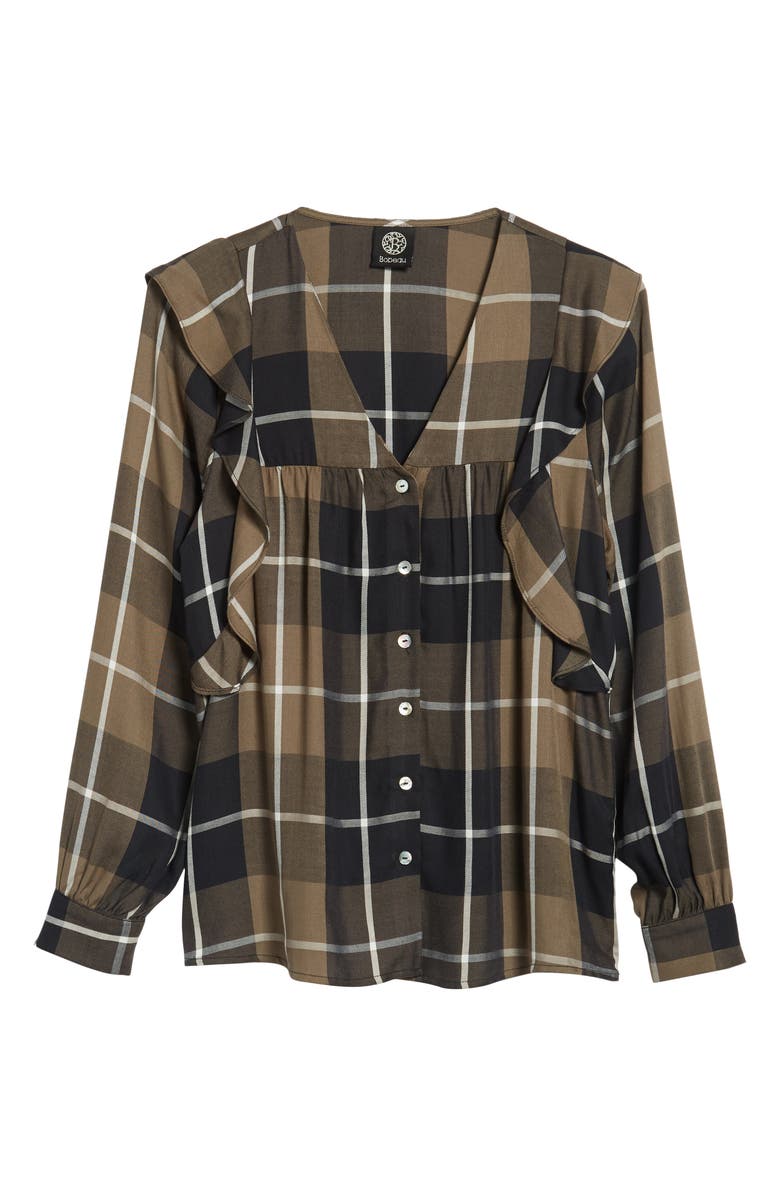 Bobeau Ruffled Plaid Shirt, Alternate, color, 