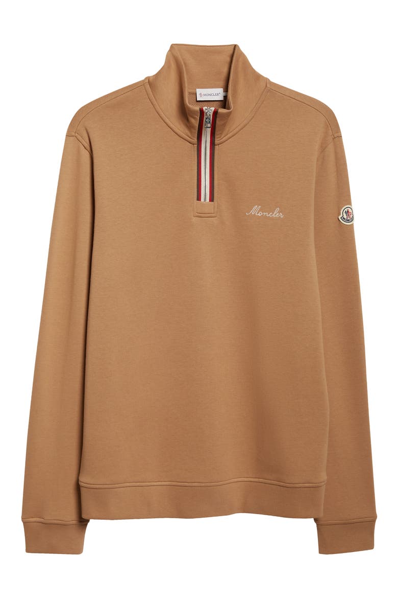 Embroidered Logo Patch Fleece Quarter Zip Sweatshirt, Alternate, color, CAMEL