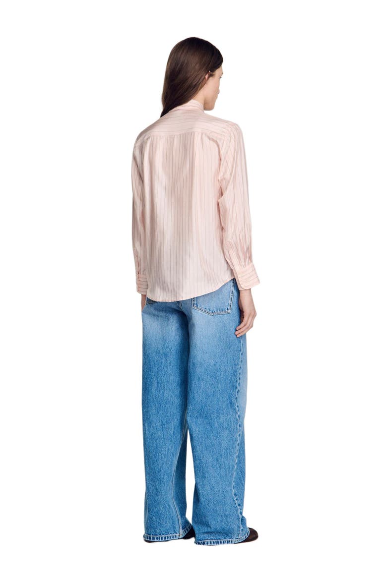 Striped tie-neck shirt, Alternate, color, Light pink