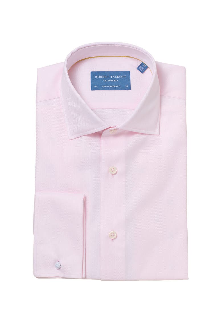 Reynolds French Cuff Herringbone Contemporary Fit Shirt, Main, color, Pink