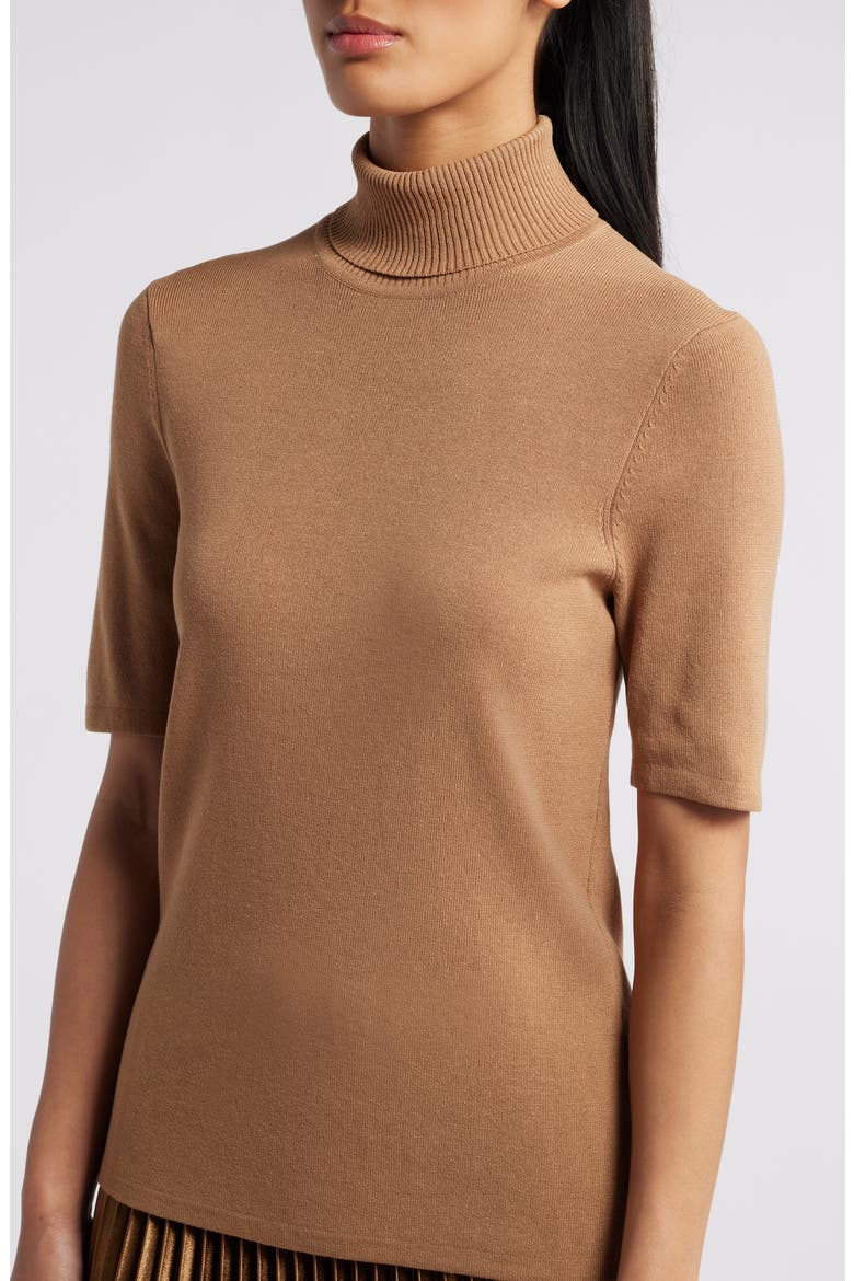 Turtleneck Short Sleeve Rib Sweater, Alternate, color, VICUNA