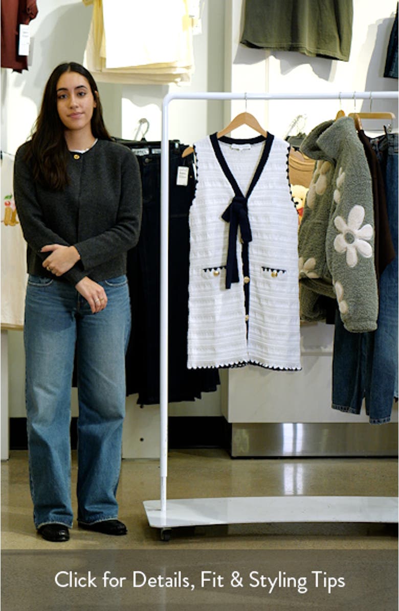 Contrast Trim Open Stitch Tie Neck Cotton Dress, sales video thumbnail