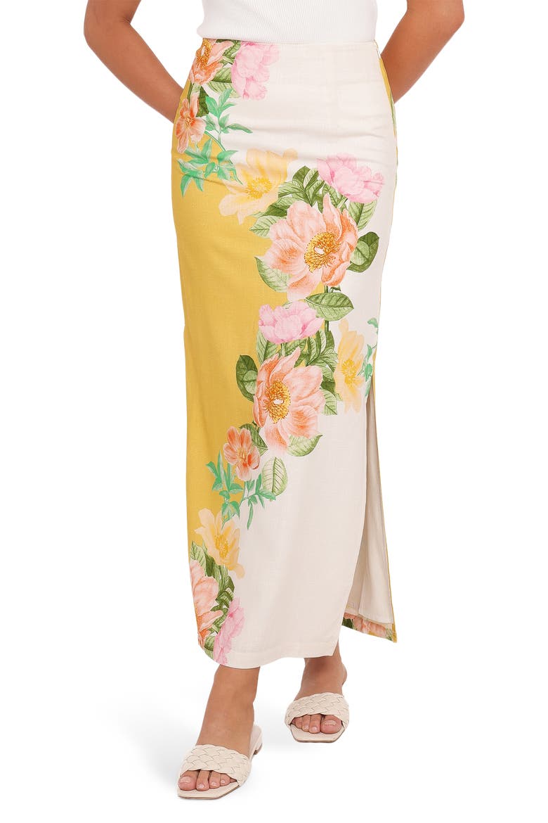 Floral Print Maxi Skirt, Main, color, YELLOW POPPY