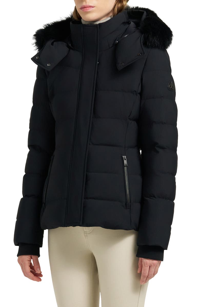 Moose Knuckles Betta Shearling Trim 800 Fill Power Down Water Repellent Jacket, Alternate, color, Black