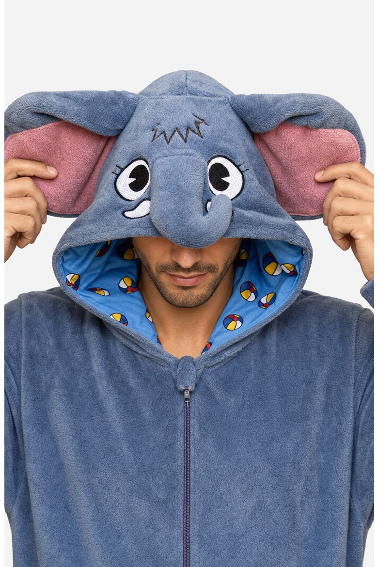 Elephant Hooded Fleece Jumpsuit, Alternate, color, GREY