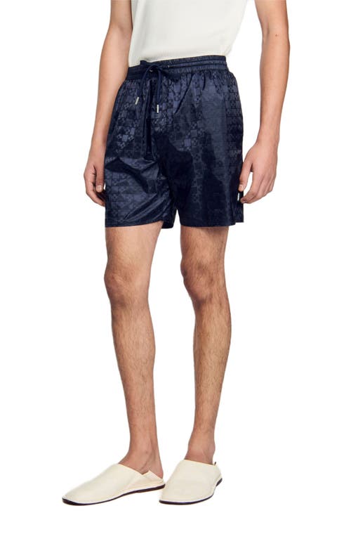 Sandro Square Cross Swim Trunks In Midnight Blue