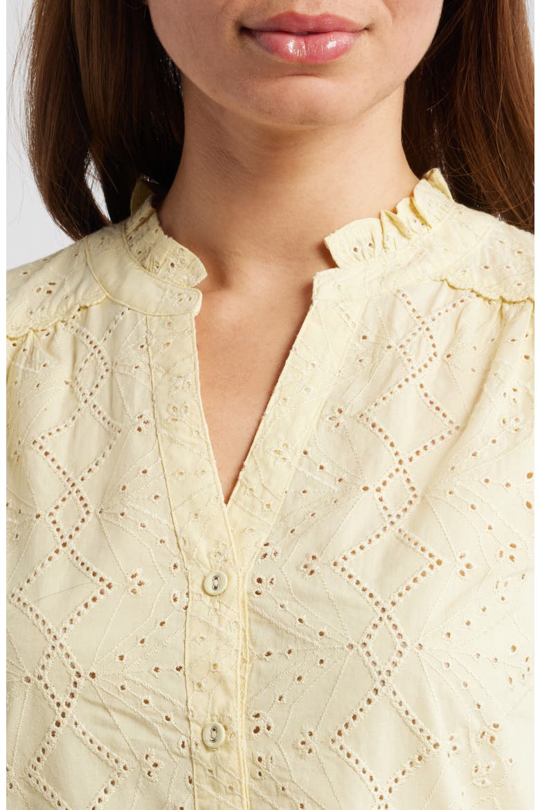 Embroidered Eyelet Button-Up Shirt, Alternate, color, BUTTERCREAM