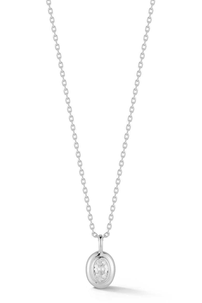 Bezel Set Oval Cut Cubic Zirconia Pendant Necklace, Main, color, SILVER