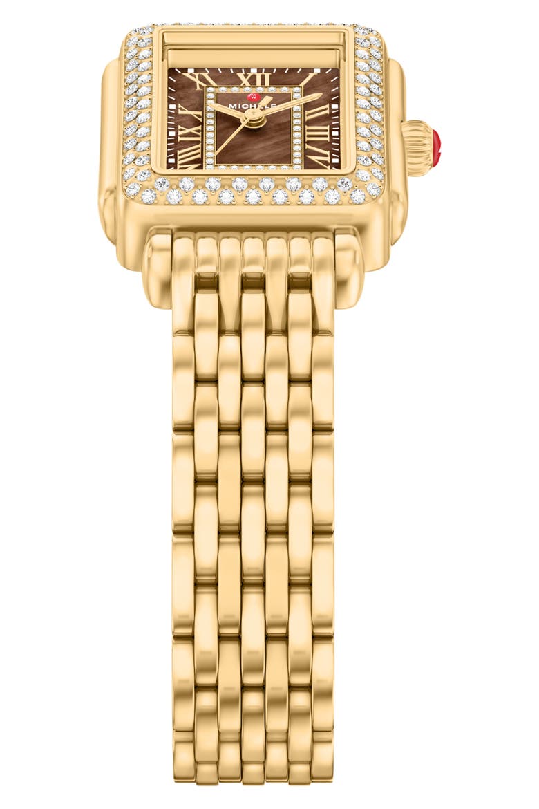 Mini Deco Madison Two-Tone 18K Gold Plate Diamond Bracelet Watch, 23mm x 24mm, Alternate, color, GOLD