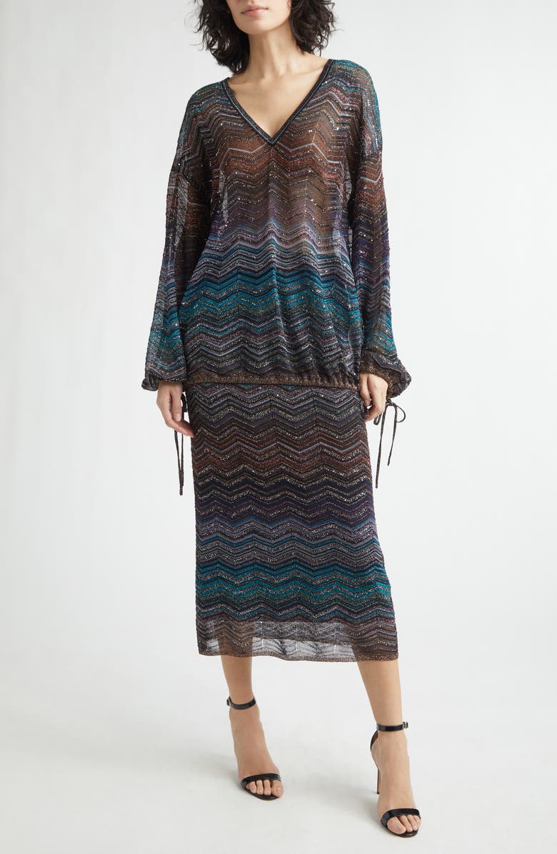 Missoni Zigzag Lamé Midi Skirt, Alternate, color, Dark Blue Tones