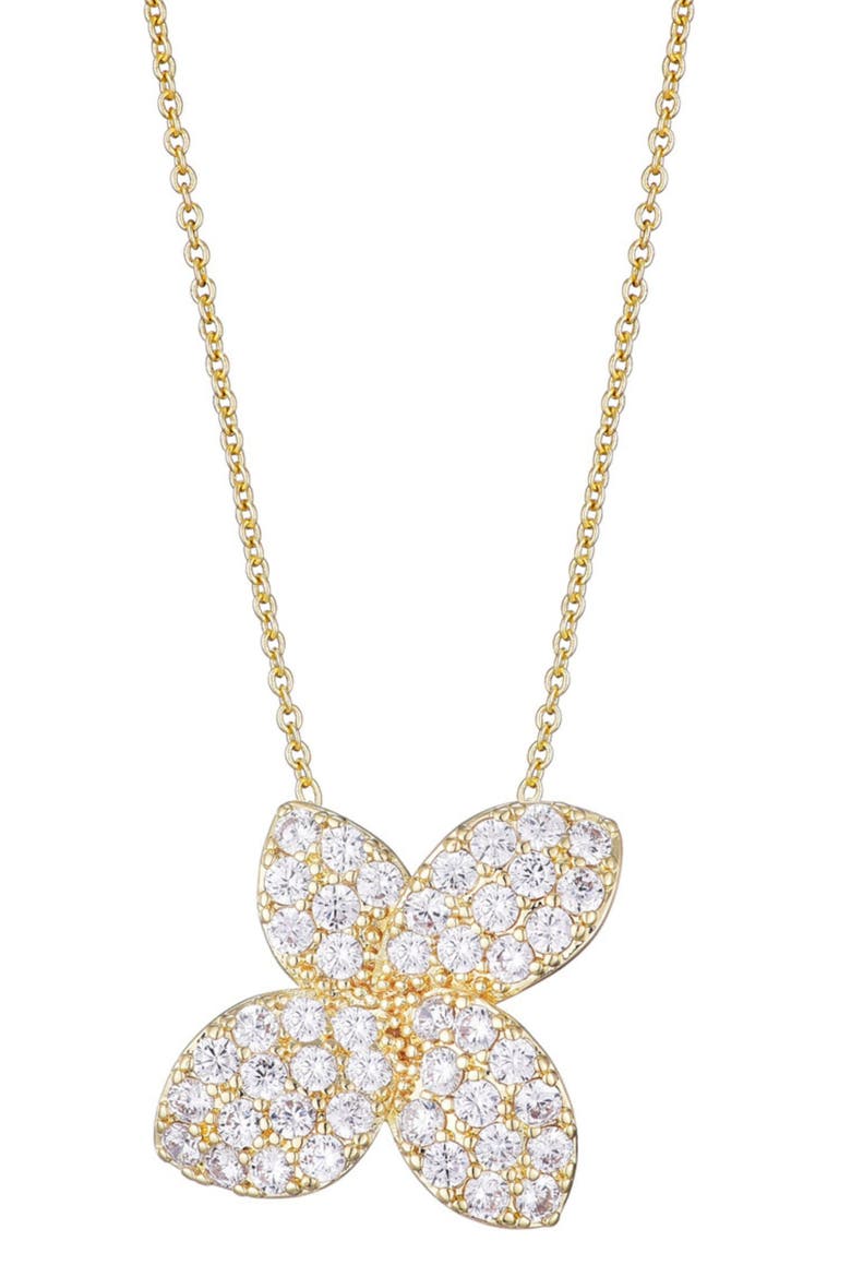 Oversize Cubic Zirconia Floral Pendant Necklace, Main, color, GOLD