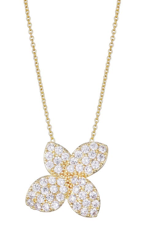 Oversize Cubic Zirconia Floral Pendant Necklace