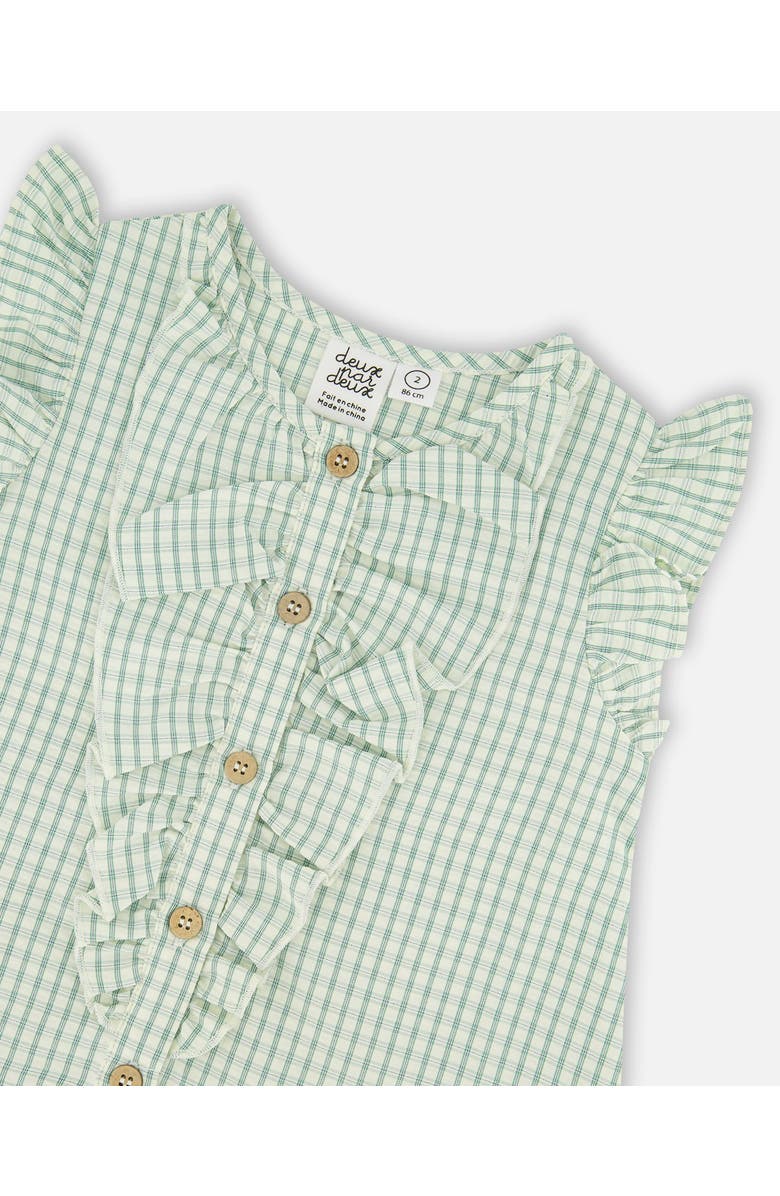 Deux par Deux Plaid Flutter Ruffles Poplin Sleeveless Dress, Alternate, color, Green Checkered