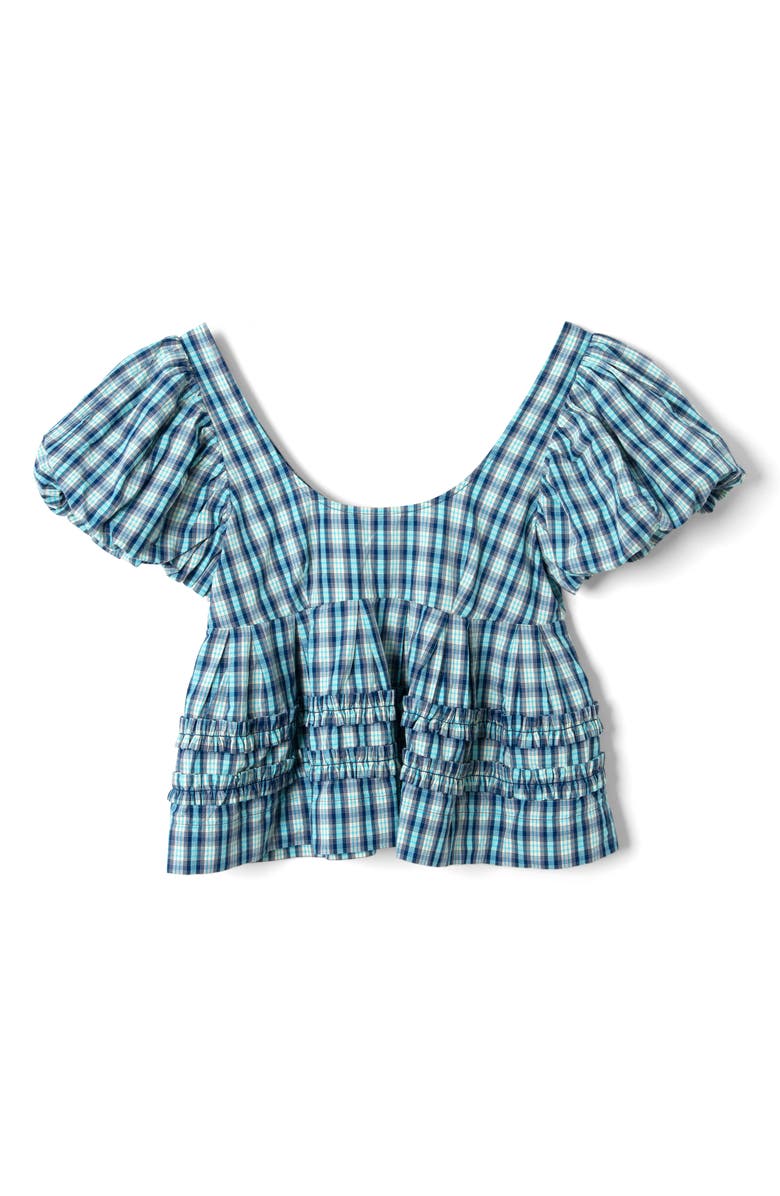 Damson Madder Summer Joy Plaid Organic Cotton Top, Alternate, color, Blue