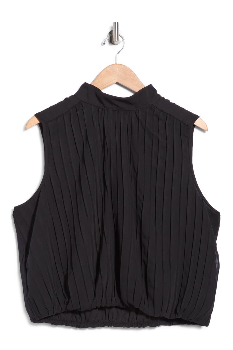 Pleated Mock Neck Top, Alternate, color, BLACK