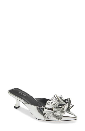 Kaanas Bella Ruffle Kitten Heel Mule In Silver