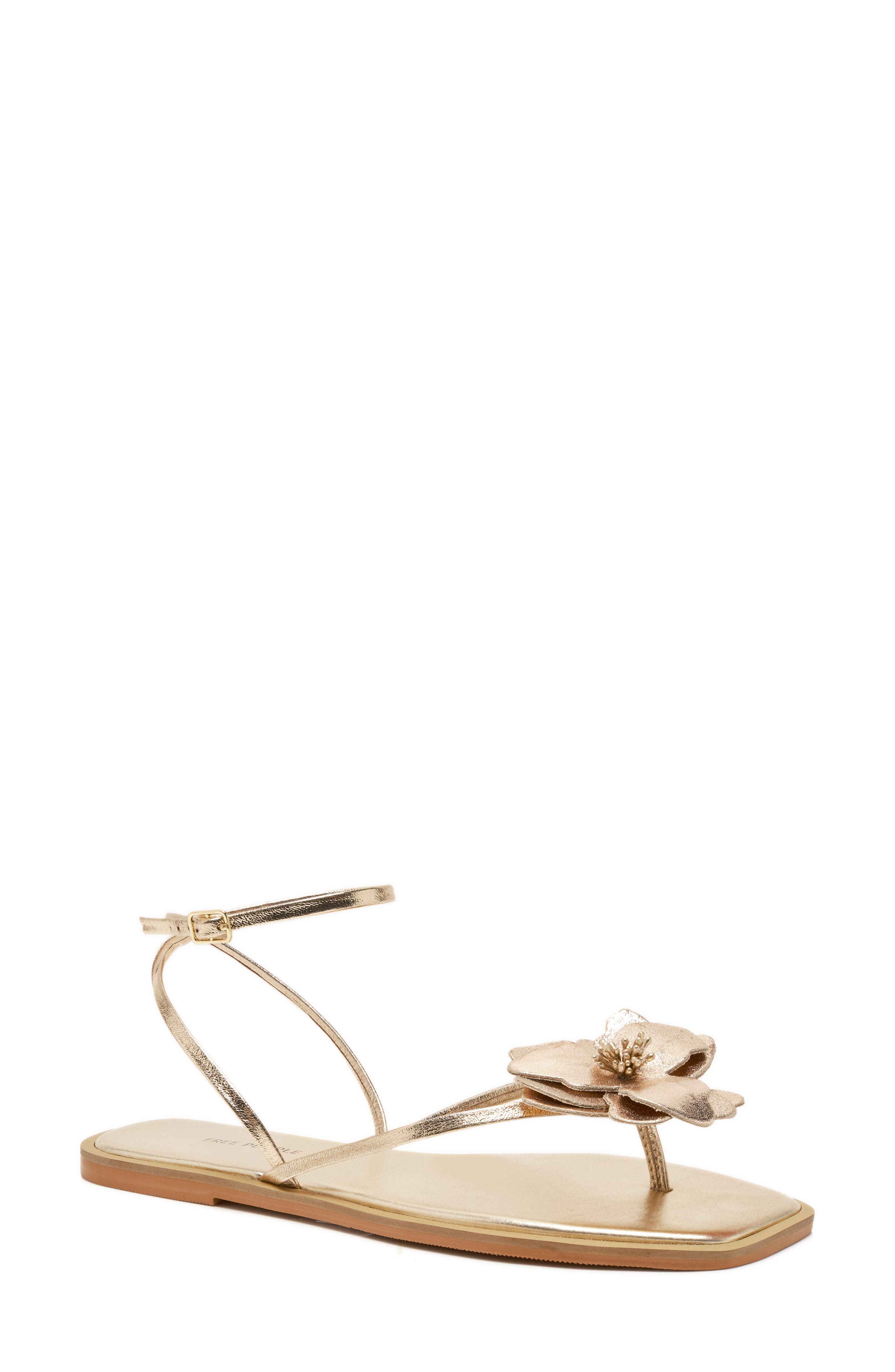 Mismatched Magnolia Appliqué Ankle Strap Sandal, Alternate, color, GOLD