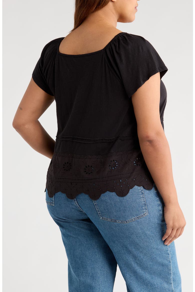 Pintuck Eyelet Embroidered Cap Sleeve Cotton & Modal Top, Alternate, color, METEORITE