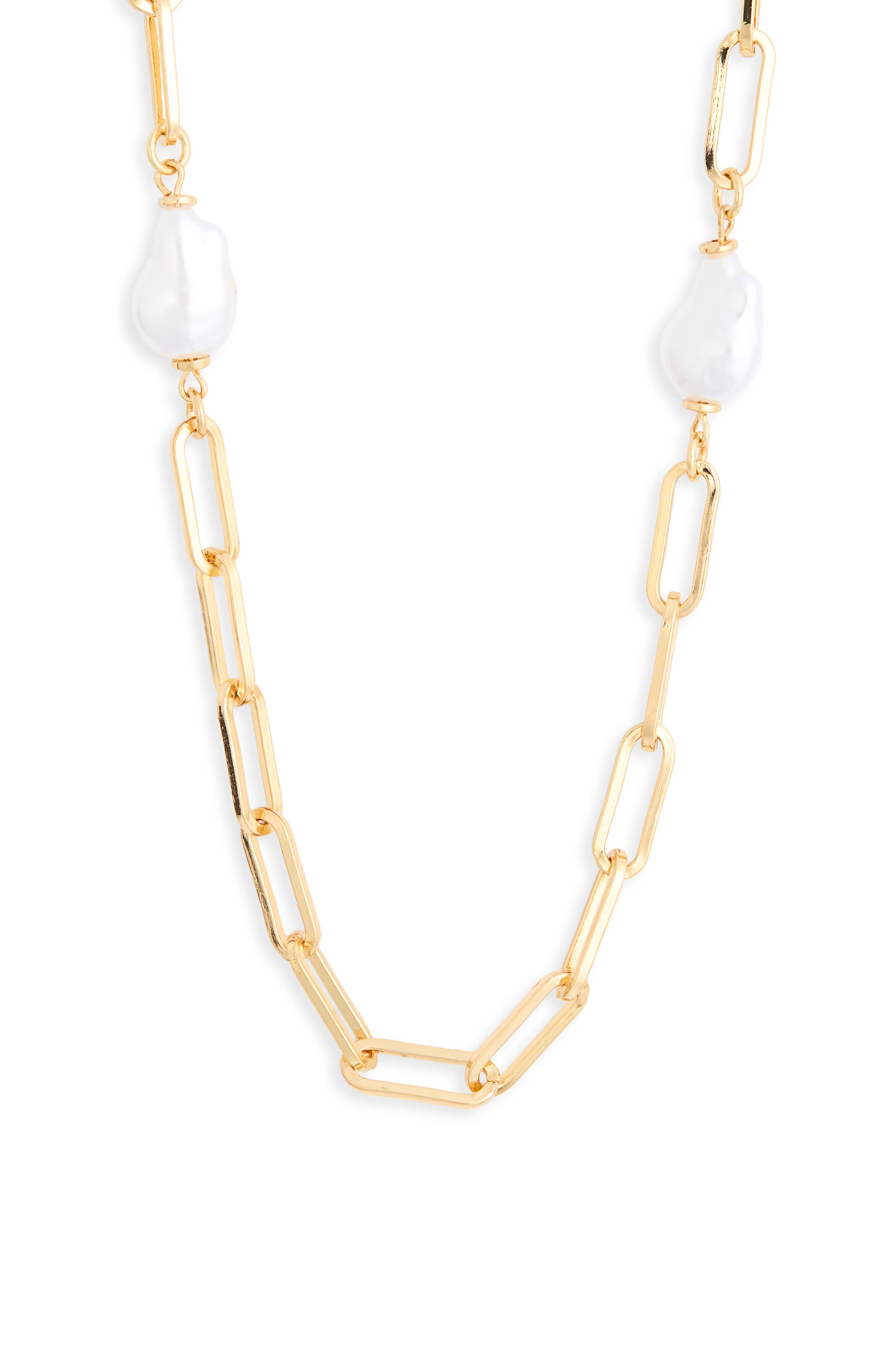 Imitation Pearl Paperclip Chain Necklace