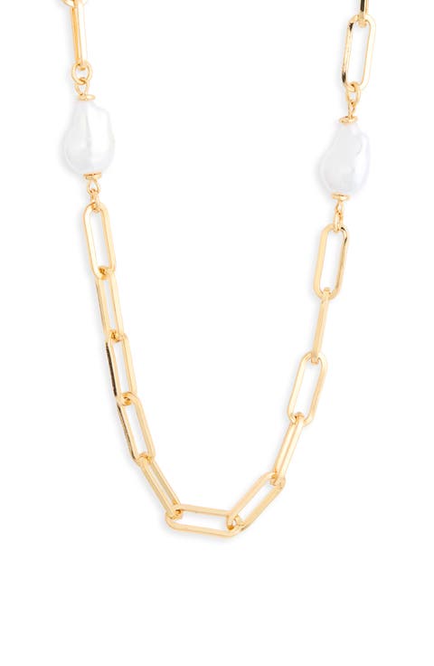 Imitation Pearl Paperclip Chain Necklace