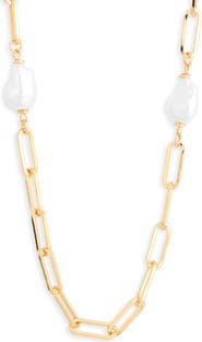 NORDSTROM RACK Imitation Pearl Paperclip Chain Necklace