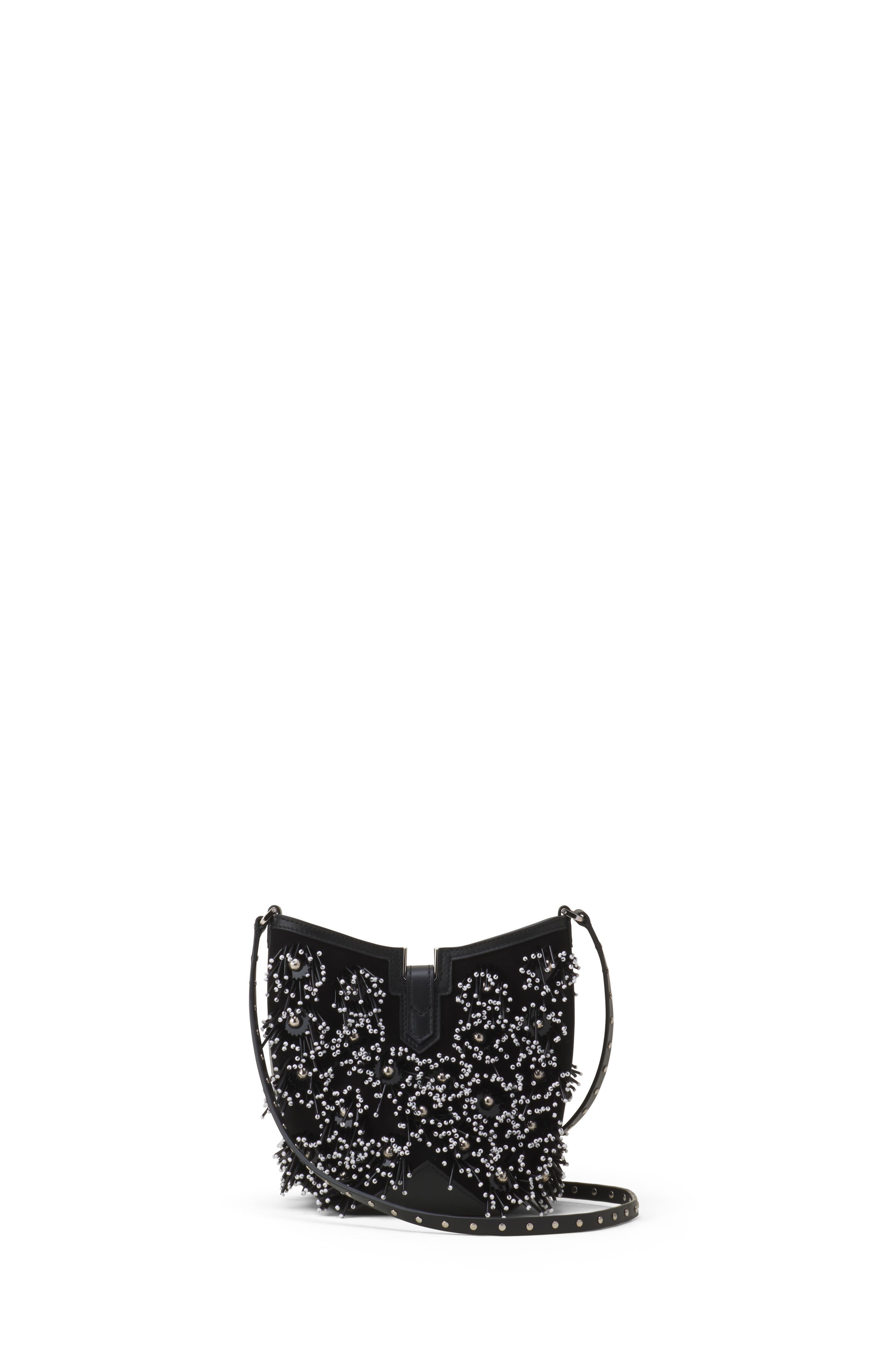 Catch By Lanvin Embroidered Leather Bucket Bag, Alternate, color, Black/Silver