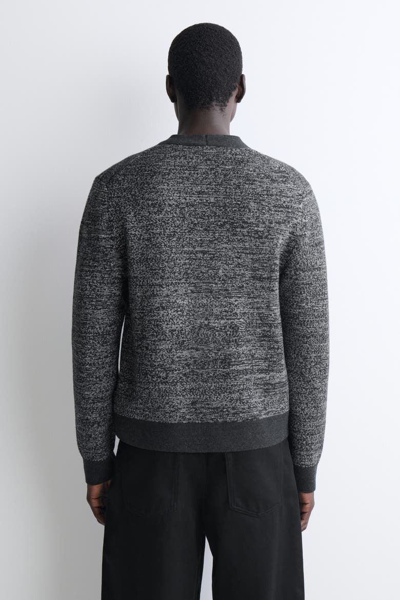 Contrast-Detail Wool V-Neck Cardigan, Alternate, color, GRAY MÉLANGE