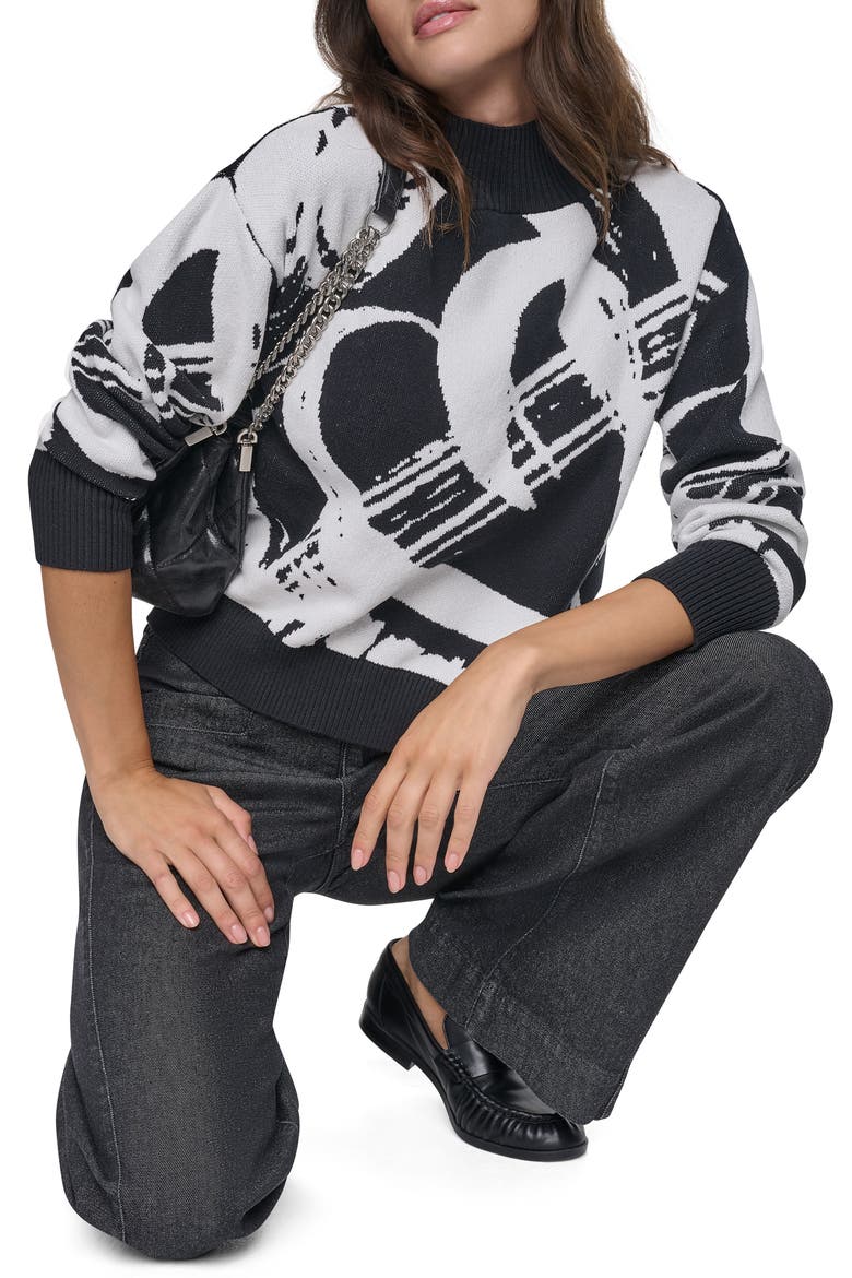 Brushstroke Mock Neck Sweater, Alternate, color, BLK/ IVY