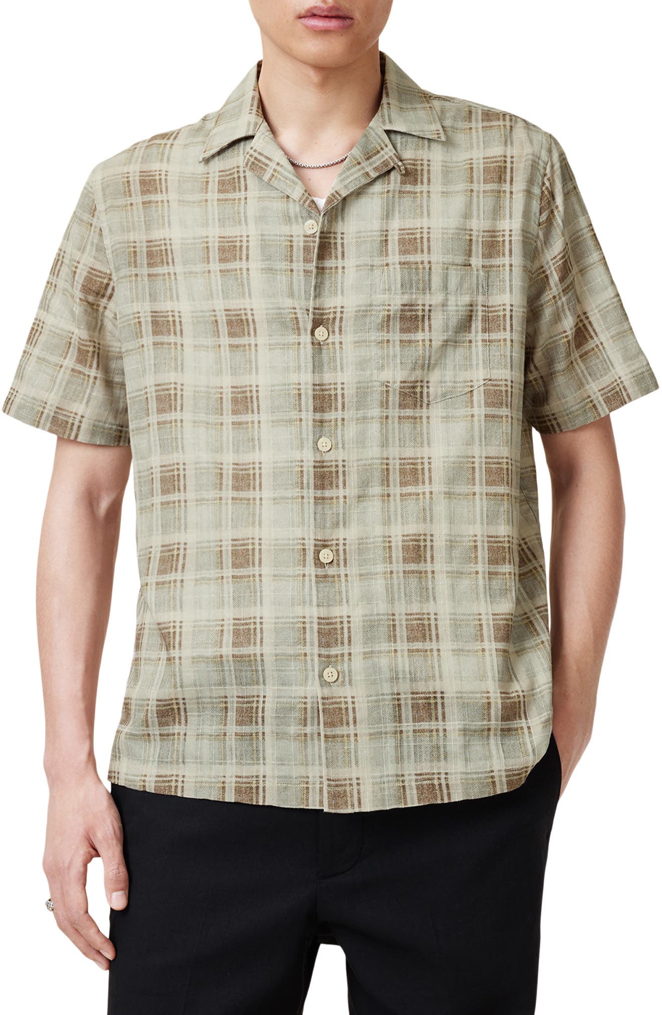 AllSaints Seattle Check Short Sleeve Camp Shirt