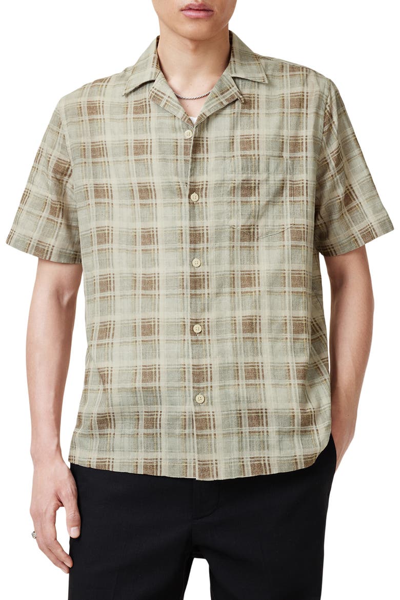 Seattle Check Short Sleeve Camp Shirt, Main, color, LIGHT ASH GREEN