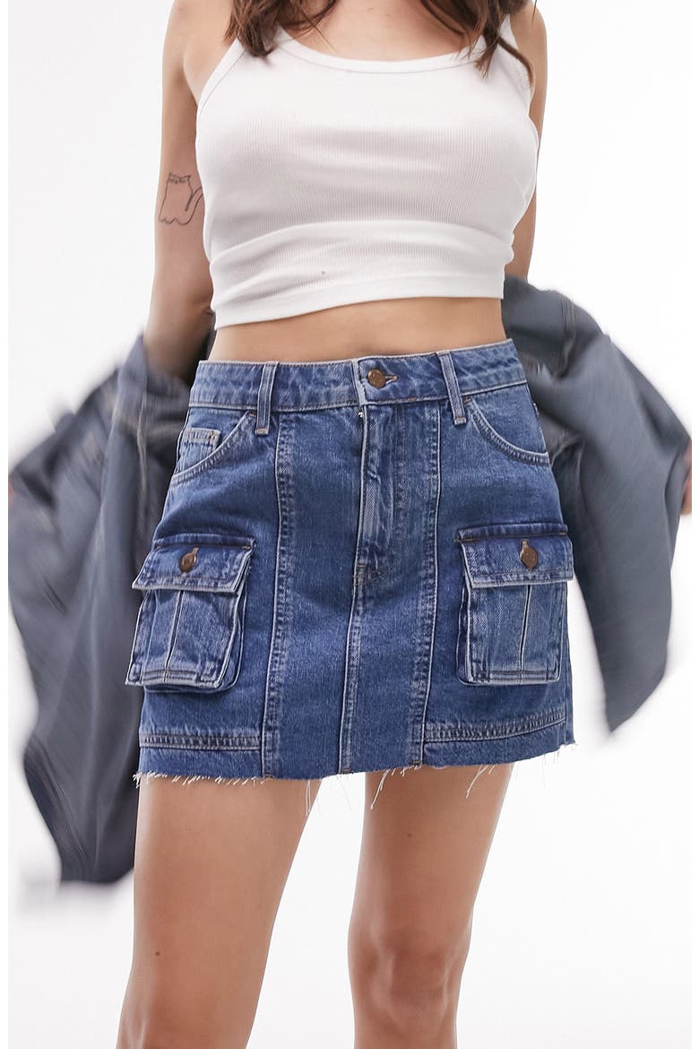 Cargo Denim Miniskirt, Alternate, color, MEDIUM BLUE