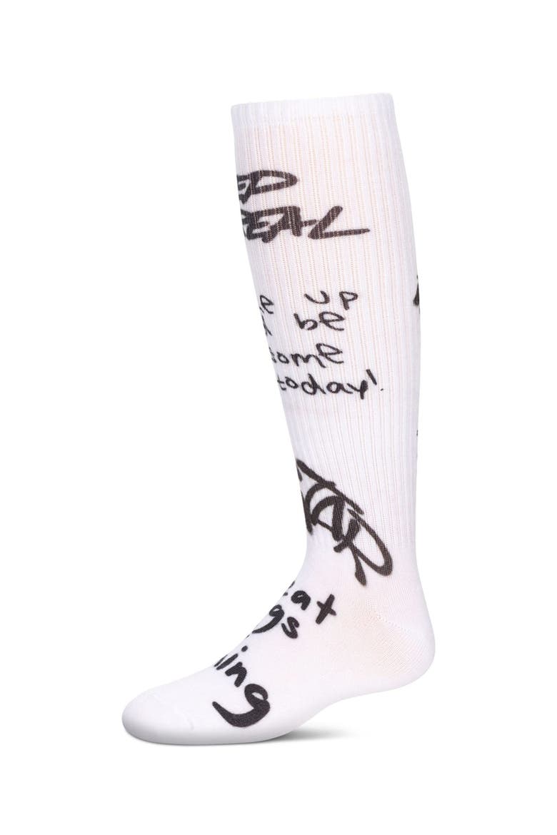 Graffiti Knee High Socks, Main, color, White