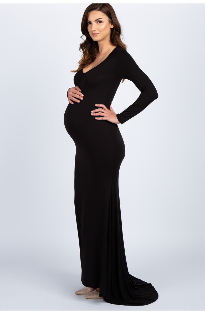 PinkBlush Long Sleeve Photoshoot Maternity Gown/Dress, Alternate, color, Black
