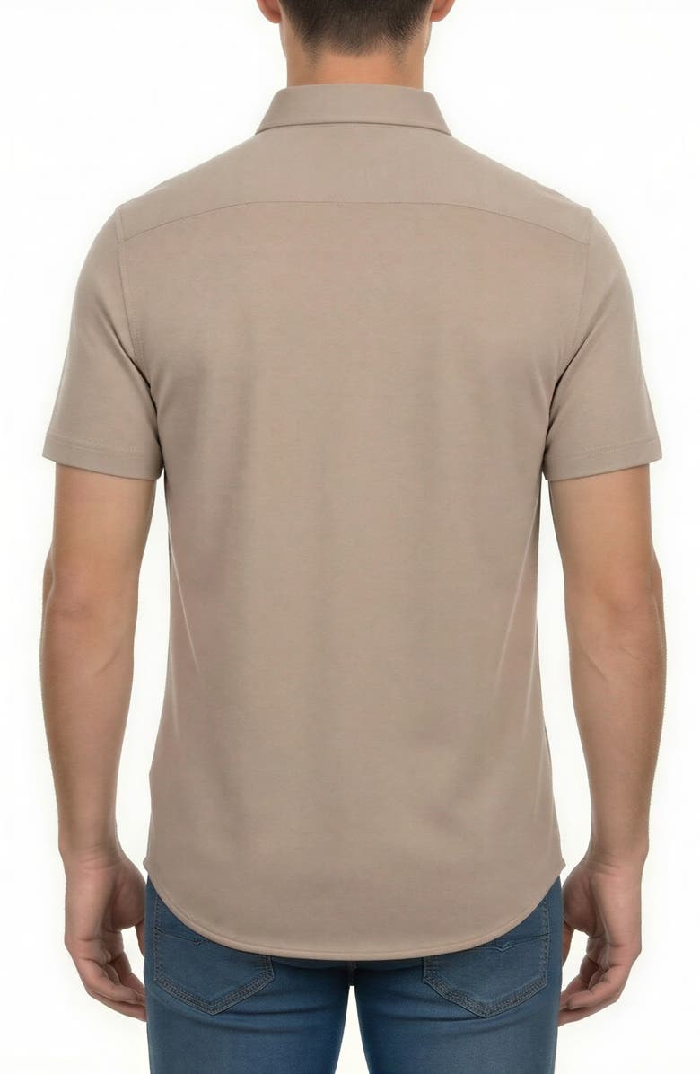 Victor Emmanuel Short Sleeve Knit Button-Down Shirt, Alternate, color, Tan