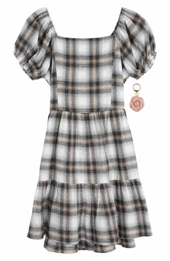 Kids' Plaid Dress & Flower Key Chain Set