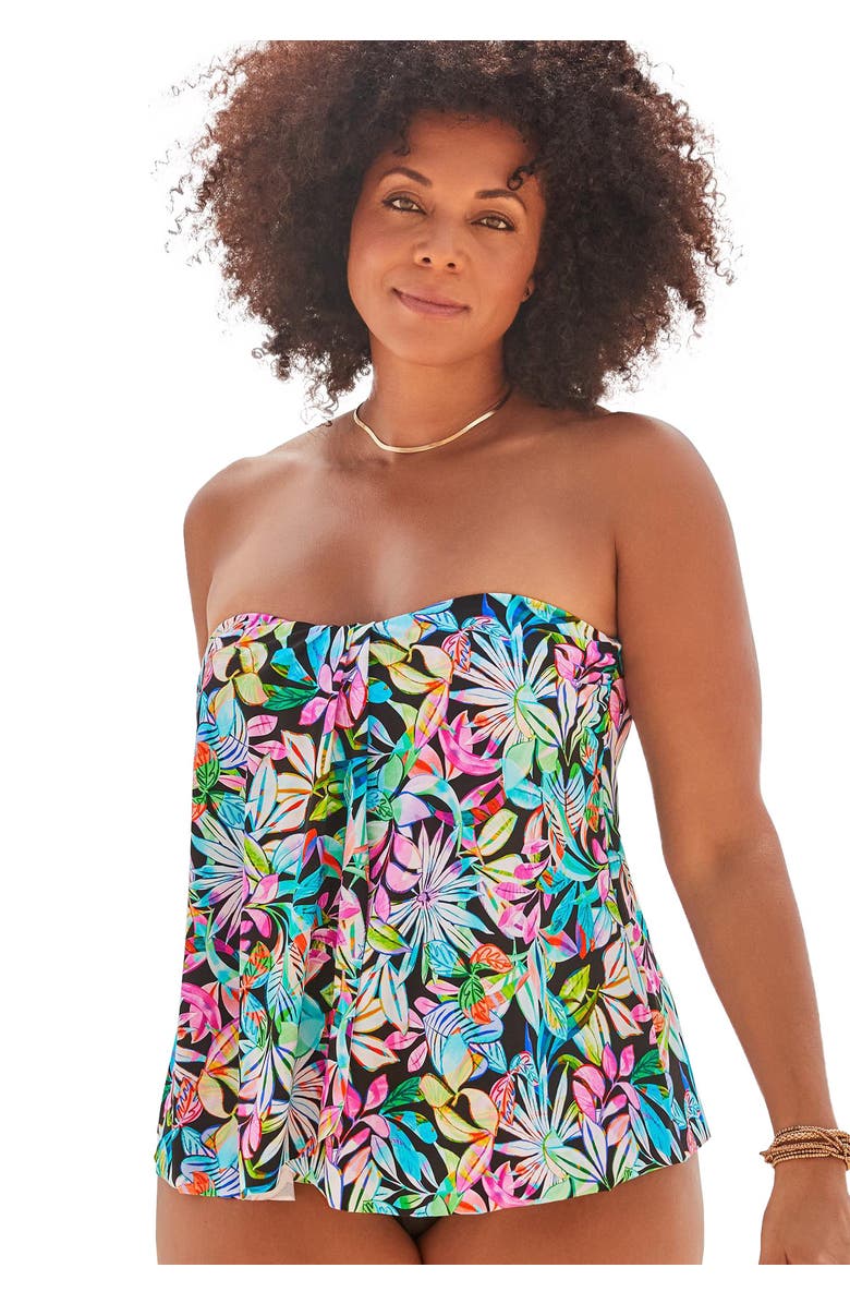 Swimsuits for All Flyaway Bandeau Tankini Top, Main, color, Multi Tropical