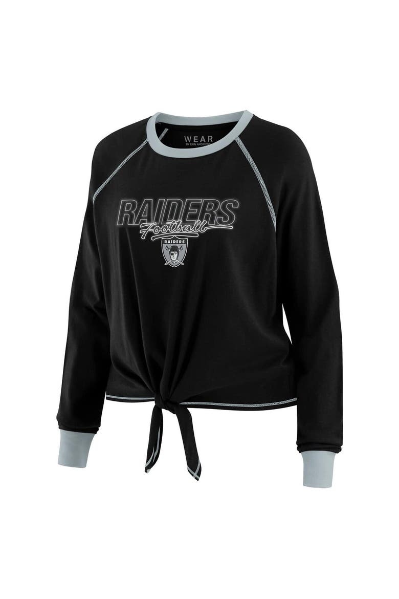 Women's WEAR by Erin Andrews Black Las Vegas Raiders Tie-Front Long Sleeve T-Shirt, Alternate, color, Black