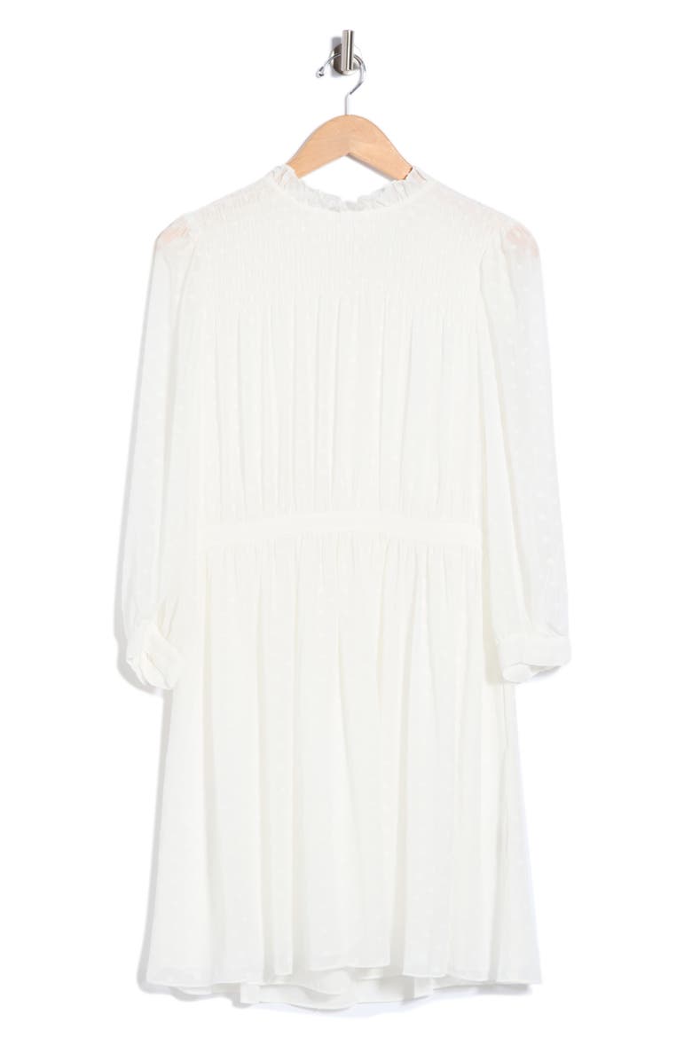Long Sleeve Clip Dot Chiffon Dress, Main, color, SNOW