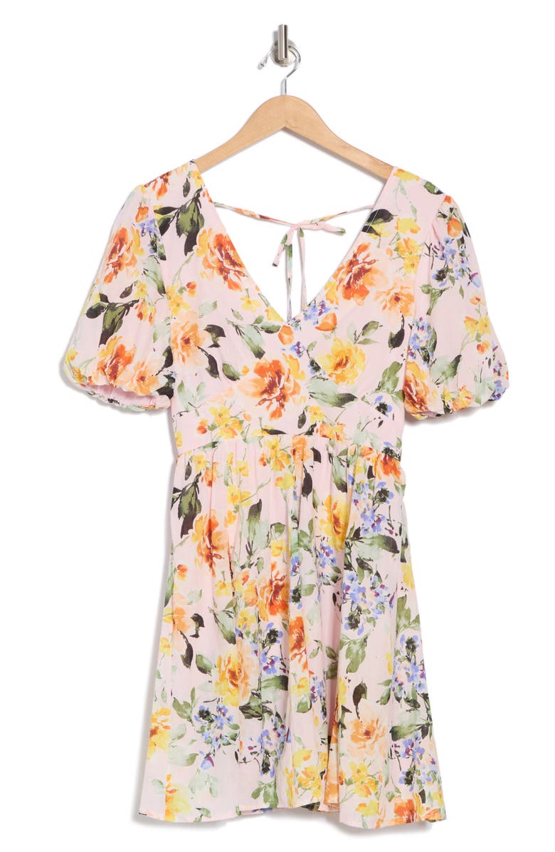 Lovestitch Floral Short Sleeve Cotton Fit & Flare Dress, Alternate, color, Blush/ Orange