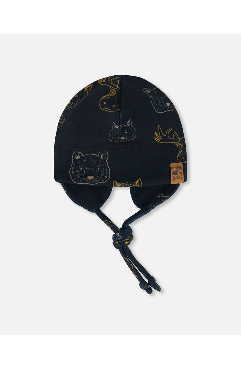 Deux par Deux Baby Boy's Baby Printed Mid-Season One-Piece Outerwear With Hat Beige Animals On Black Background, Alternate, color, 