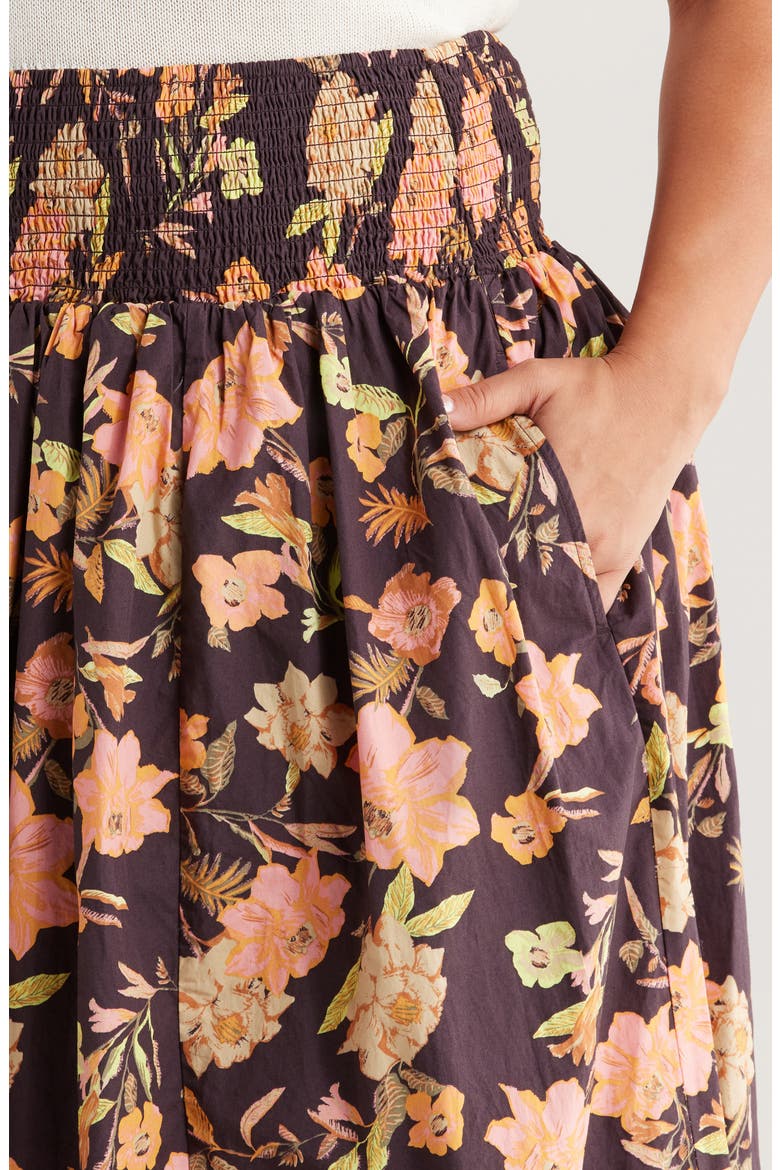 Floral Print Smocked Waist Skirt, Alternate, color, BURG- PINK JORDAN FLORAL