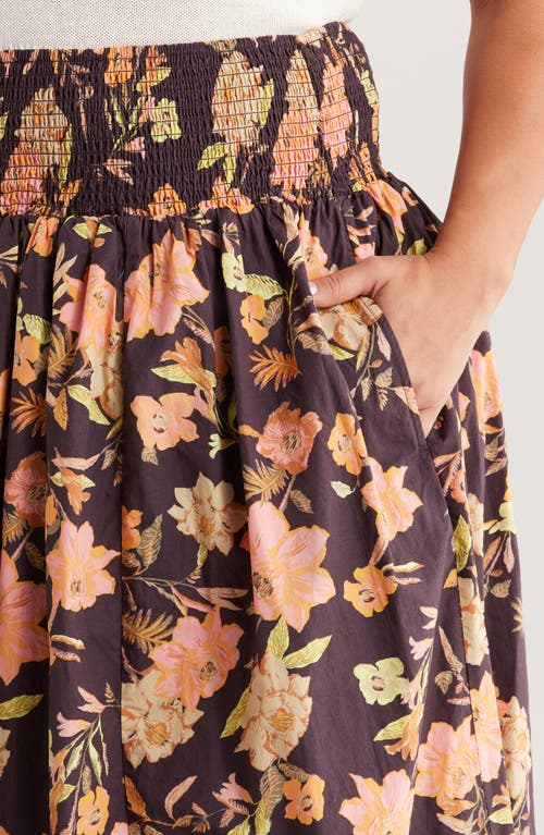 Treasure & Bond Floral Print Smocked Waist Skirt In Brown