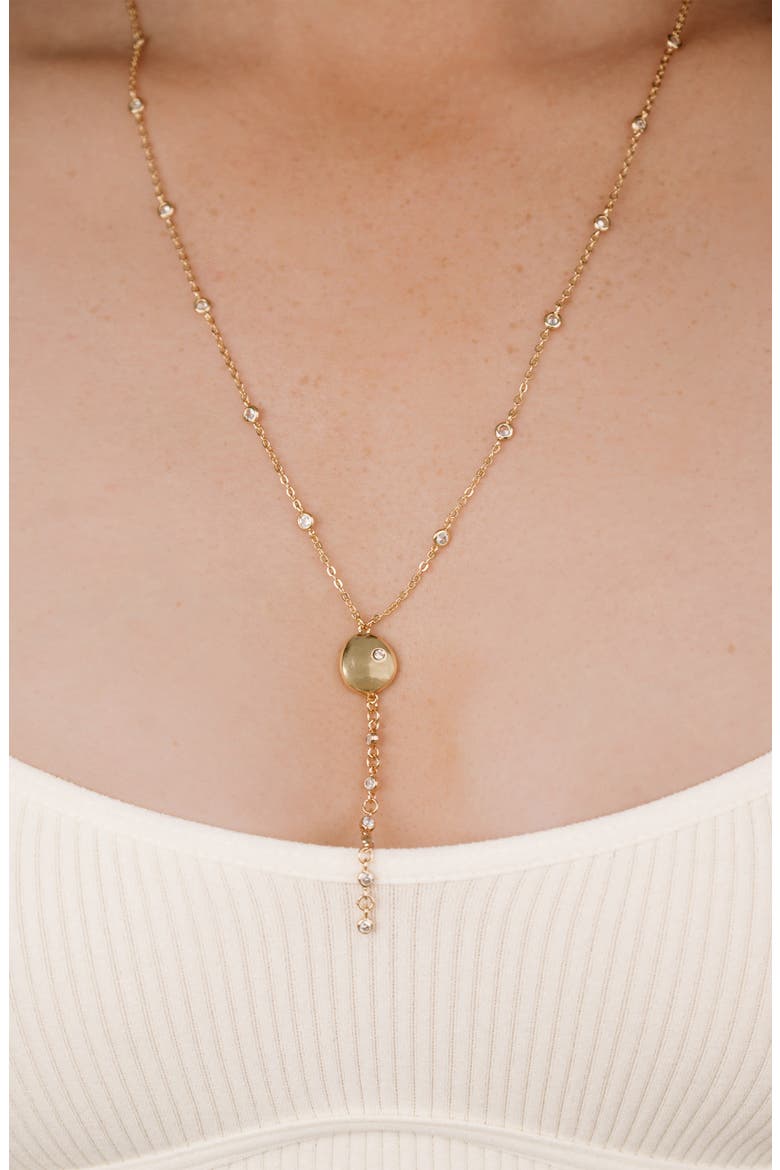 Polished Pebble Cubic Zirconia Station Y-Necklace, Main, color, GOLD