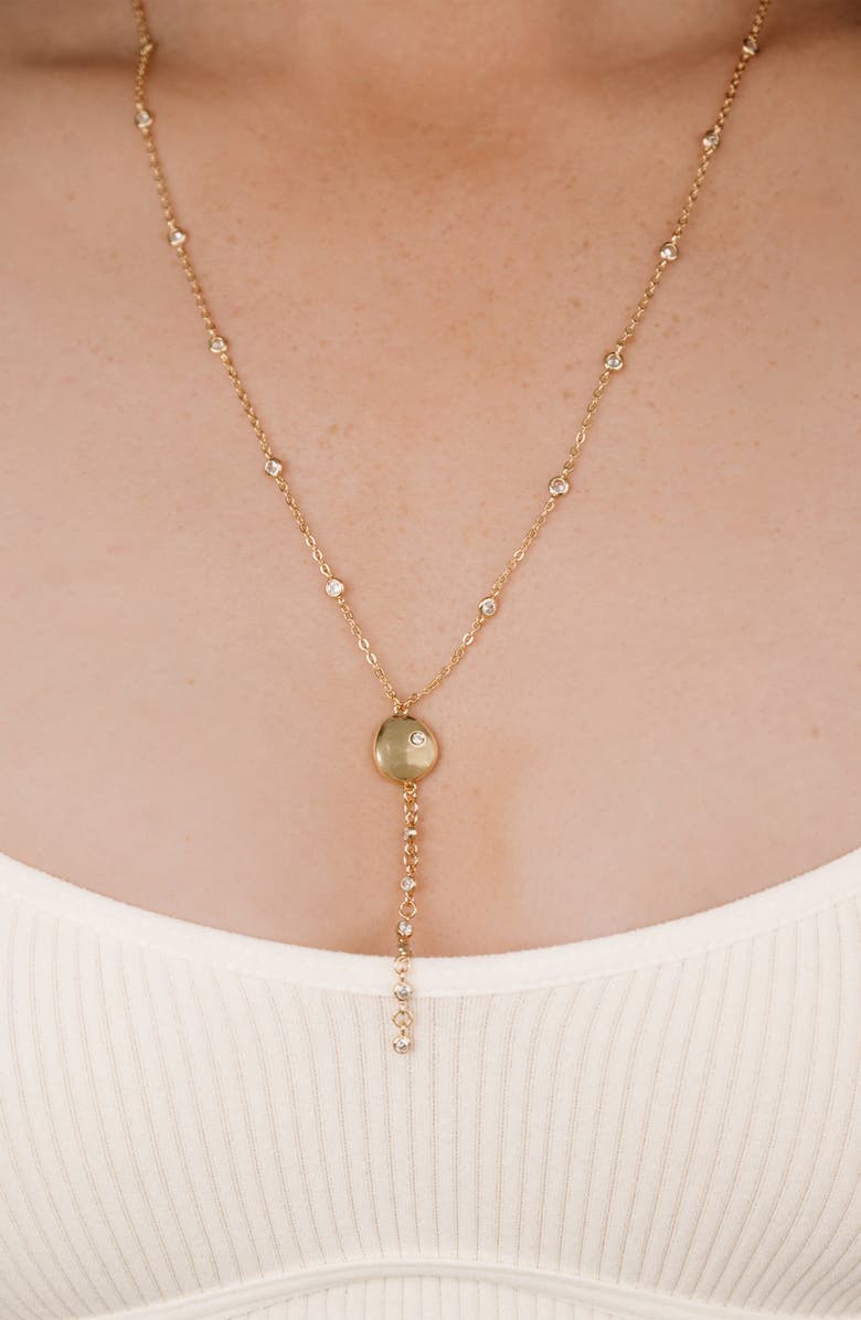 Ettika Polished Pebble Cubic Zirconia Station Y-Necklace, Main, color, Gold