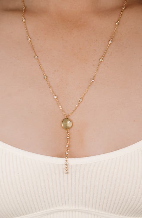 Polished Pebble Cubic Zirconia Station Y-Necklace