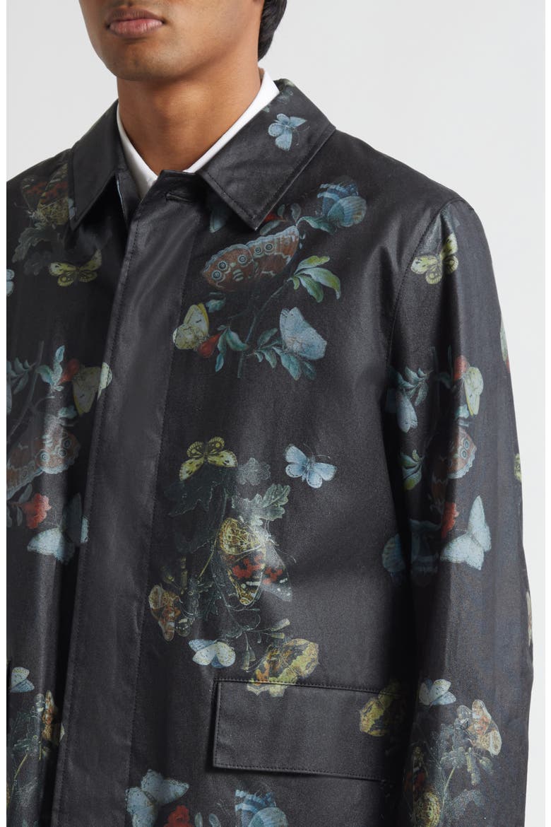Floral Water Resistant Oiled Cotton Coat, Alternate, color, BLACK BASE