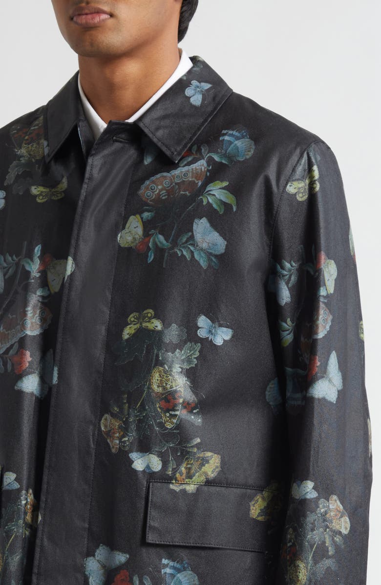 Undercover Floral Water Resistant Oiled Cotton Coat, Alternate, color, Black Base